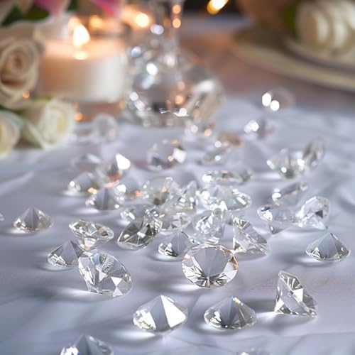 HappyFiller 420 Pcs Acrylic Diamonds Diving Gems Crystal Clear Treasure Jewels for Table Scatters, Wedding Centerpieces,Party Decor,Vase Fillers,Gift for Bride,Mom,Brithday,Size:0.8",0.4"