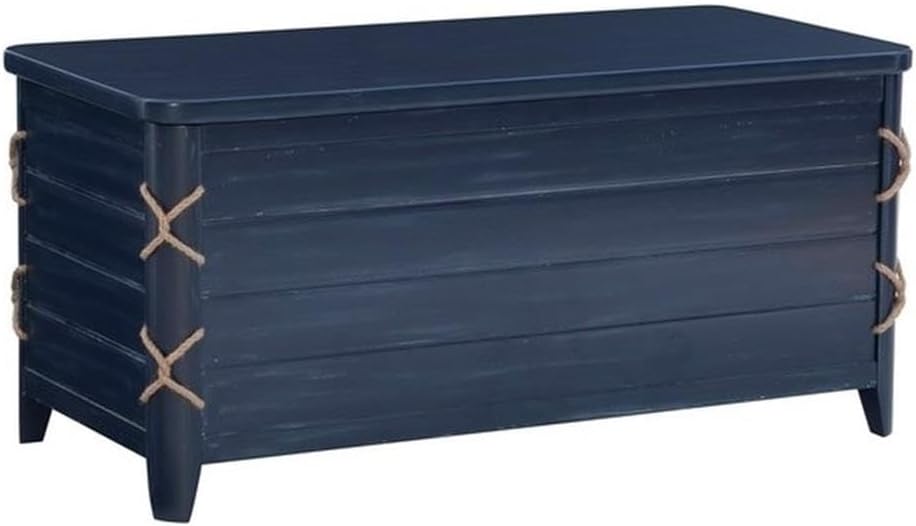 BOWERY HILL Modern Wood Rope Storage Chest, 38" L x 18" D x 18" H, Cedar Lined, Blue Finish, Paneled Design with Rope Trim, Versatile for Blanket Storage, Seating, or Coffee Table Use