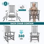 THOEOE Outdoor Rocking Chairs, Oversized Patio Rocking Chair | HDPE Outdoor Rockers for Front Porch, Patio, Backyard, Balcony and Garden. All-Weather High Back Design, Gray