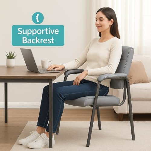Naomi Home Faux Leather Stackable Office Guest Chairs – Reception Chairs with Armrests for Lobby, Clinic, Medical Waiting Room or Conference Room Seating - Gray, Set of 6