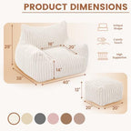 Giant Plush Bean Bag Chairs for Adults & Kids, Large Comfy Reading Chair for Bedroom with Ottoman Footrest, Accent Chairs for Living Room, Cozy Fluffy Single Cloud Couch,White