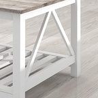Farmhouse Coffee Table and End Table Set, Oak Grey Wooden Living Room Furniture with Slats Base, Oak Grey