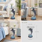 Dolphin Side Table, 25.98 in Animal End Table, Round Marble-Look Top, Hand-Painted, Auto-Grade Finish, Durable and Easy Clean