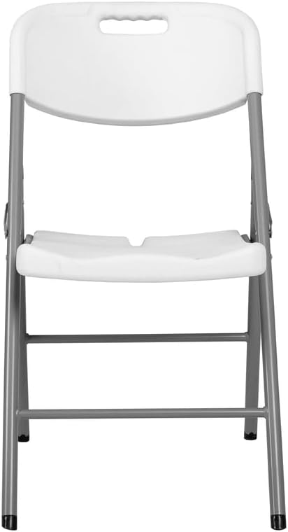 Romig Trestle Folding Chair, White Plastic Blow Mold Seat & Back, No Assembly, Heavy Duty Steel Frame, Portable Event & Commercial Seating
