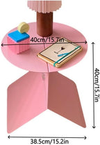 Modern Pink Side Table, Round Stylish End Table, Magazine Rack for Living Room, Multifunctional Accent Table for Bedroom, Metal Couch Table