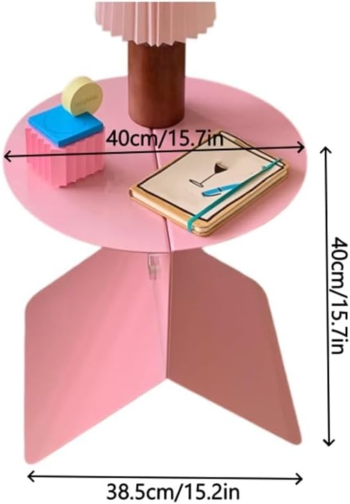 Modern Pink Side Table, Round Stylish End Table, Magazine Rack for Living Room, Multifunctional Accent Table for Bedroom, Metal Couch Table