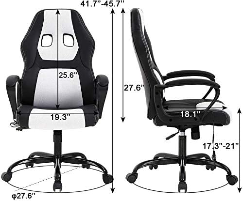 Office Chair Gaming Chair Desk Chair Ergonomic High Back Massage Computer Chair with Lumbar Support & Comfort Armrest PU Leather Rolling Task Racing PC Swivel Executive Chair for Men Women, White