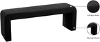 Meridian Furniture Minimalist Collection Modern | Contemporary Velvet Upholstered Bench, 53" W x 14.75" D x 18.25" H, Black