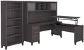 Bush Furniture Somerset 72W 3 Position Sit to Stand L Shaped Desk with Hutch and Bookcase in Storm Gray