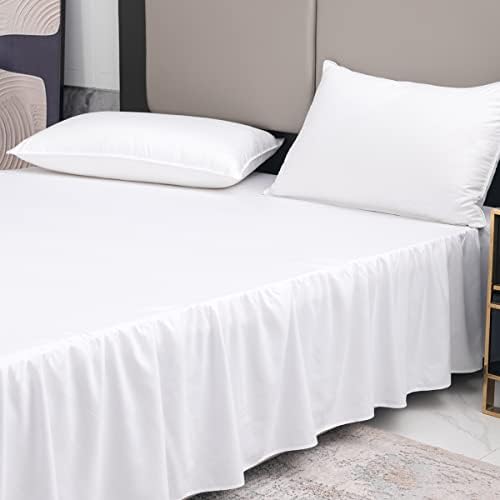 TSUTOMI Bed Skirt Queen Size Ruffled Bed Skirt with Split Corners, 14 Inch Drop Dust Ruffle Bed Skirts with Platform, Gathered Style, 100% Microfiber, White
