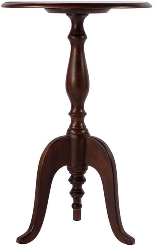Beaumont Lane Traditional Round Wood Pedestal Side Table, 18" W x 28.5" H, Solid Mango Construction, Medium Brown Finish, Cabriole Legs, Turned Base, Living Room, Bedroom, or Office Accent Table