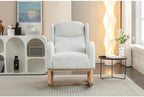 Ivory Upholstered Teddy Glider Rocker, High Back Armchair with Wood Legs, Modern Nursery Rocking Chair for Living Room Bedroom Reading Nook