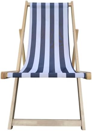 2-Piece Populus Wood Sling Chair, Blue Stripe (Dark Blue), Folding Chaise Lounge Chair