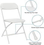 Plastic Folding Chairs, White, Steel Frame with Powder Coat Finish, 350 lb Capacity, Indoor/Outdoor, 4 Pack