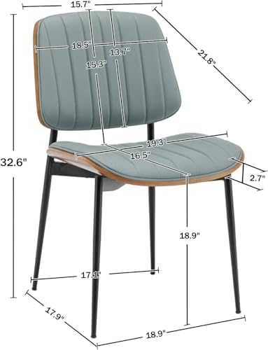 LUNLING Dining Room Chairs Mid Century Modern Retro Blue Faux Leather Chair with Walnut Bentwood Upholstered Seat Metal Legs Kitchen Chairs Adjustable Foot for Kitchen Dining Room,1PCS