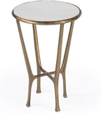 Beaumont Lane Transitional Side Table, 16" Round White Marble Top, Gold Aluminum Base with Hammered Detailing, Contemporary Accent Table for Living Room or Bedroom