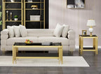 Modern Square End Table Black Glass Sofa Side Table with Gold Stainless Steel Base, Luxury 2-Tier Small Accent Tables with Glass Top & Lower Shelf for Living Room Apartment