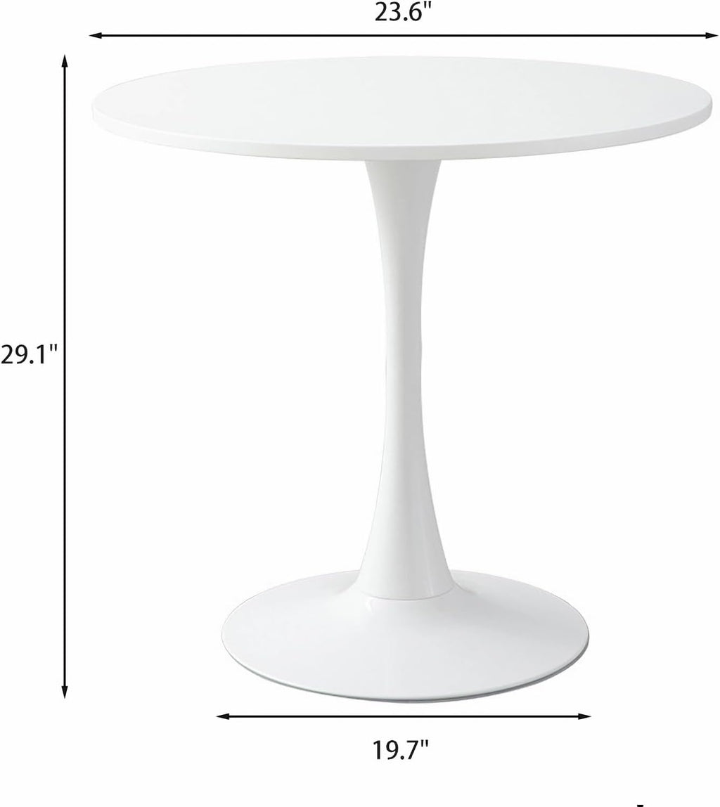 Round Dining Table, 24" Circle Pedestal Table with Thickened Tabletop & Metal Pedestal, Mid-Century Modern Coffee Table for Living Room, Kitchen, Small Places, White