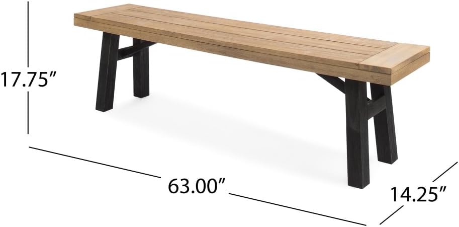 Outdoor Bench with Slat Panel Design and Acacia Wood Frame, Natural and Grey
