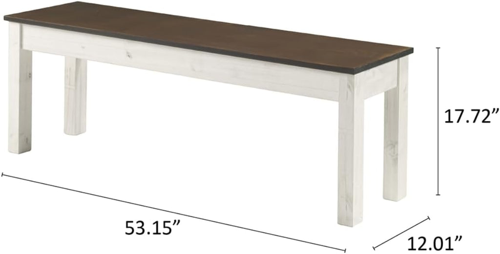 Furniture Dash - Wood Bench - Entryway Bench - Dining Bench - 53.15" W, 12.2" D, 17.72" H - 22lb - White Distressed