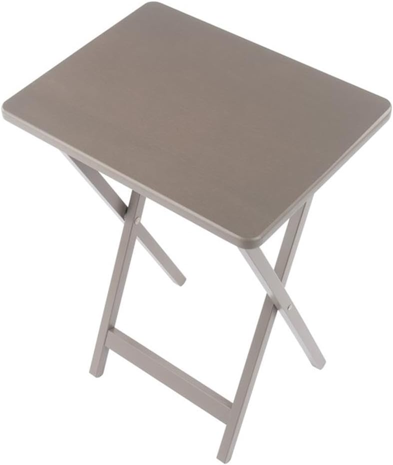Pemberly Row Solid Wood 5-Pc Snack Table Set, Oyster Gray Finish, Rectangular Folding Tables with Storage Rack, Compact Design, 19.05 x 14.56 x 25.98 in, Durable Living Room or Home Use