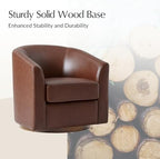 HULALA HOME Genuine Leather Swivel Barrel Chair with Solid Wood Base, Brown | Transitional Round Swivel Accent Chair with Flared Armrests, No Assembly Required, for Living Room Bedroom Reading Relaxation