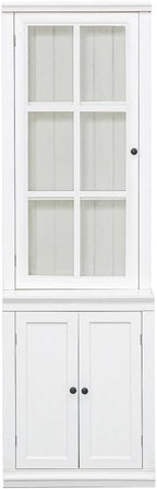 Farmhouse Pantry Cabinet with Glass Door–Freestanding Display Hutch with Storage&Lattice Window,Elegant Storage Cabinet for Kitchen Living Room or Entryway (23.65''w Single Door)