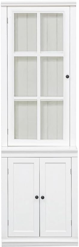 Farmhouse Pantry Cabinet with Glass Door–Freestanding Display Hutch with Storage&Lattice Window,Elegant Storage Cabinet for Kitchen Living Room or Entryway (23.65''w Single Door)