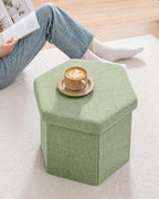 B FSOBEIIALEO Storage Ottoman Cube Hexagonal Pouf Ottomans, Foot Rest Seat for Sofa Footrest Entryway Shoe Footstool for Living Room/Bedroom/Entrway Chenille Green 16.93"x15"x15"