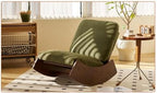 Solid Wood Upholstered Rocking Chair, Glider Rocker with High Backrest and Soft Padded Seat, Comfy Green Accent Armchair for Nursery Bedroom Living Room Reading