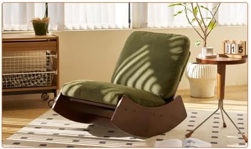 Solid Wood Upholstered Rocking Chair, Glider Rocker with High Backrest and Soft Padded Seat, Comfy Green Accent Armchair for Nursery Bedroom Living Room Reading