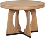 Bellemave Extendable Dining Table Set with 4 Upholstered Chairs, 5-Piece Round Kitchen Table Set with Removable Middle Leaf for Kitchen, Dining Room (Natural)