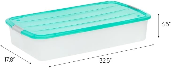 Under Bed Storage Bin Containers with Lid 56 Quart – 32.5"x17.8"x6.5"-Clear Plastic Storage Bins with Latch Lid for Blankets, Shoes, Baby Clothes, Wrapping Paper, Bedding