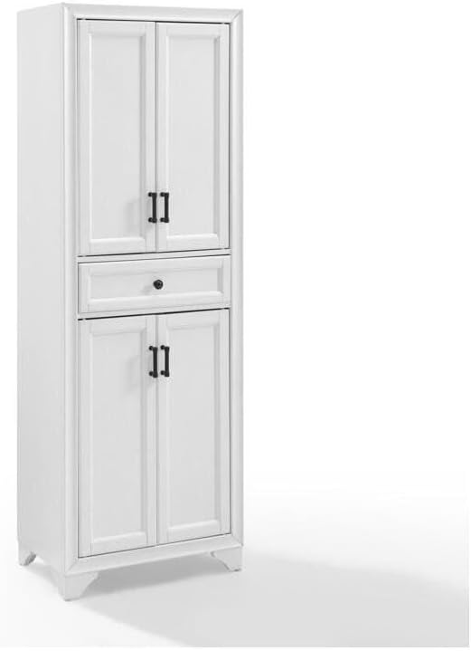 Maykoosh Pantry Cabinet - Distressed White Kitchen Storage - Adjustable Shelves & Drawer