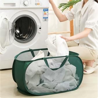 4 Piece Popup Mesh Laundry Basket Durable Handles Collapsible Laundry Baskets Folding Clothes Pastic Hamper for Laundry Room College Dorm (Gray/Black/Navy blue/Green)