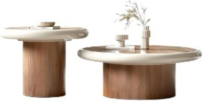 End Tables 2-Piece Round Coffee Table Set Wood Modern Living Room Tables Coordinated Pair
