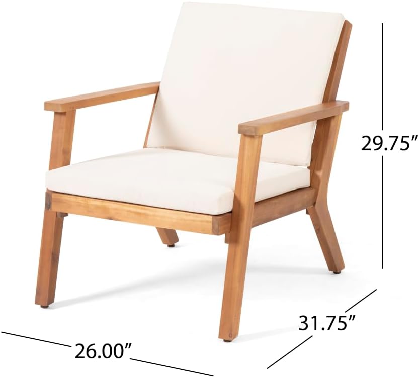 Saiveina Outdoor Acacia Wood Club Chairs with Cushions (Set of 2)