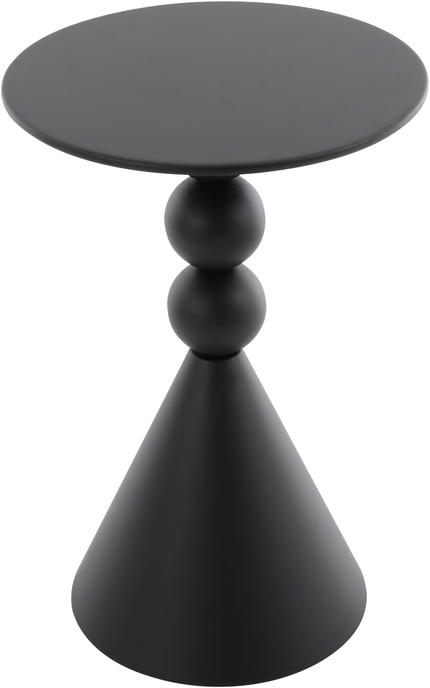 Metal Martini Table, 15.7" Small Drink Table with Round Pedestal Design, Modern Nightstand Accent End Tables for Living Room Bedroom Sofa Corner Office (Black)