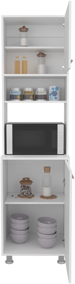 21.4" D*19.7" W*78.7" H Corner Freestanding Kitchen Pantry with 4 Shelves, 2 Single Doors, Rectangular Storage Cabinet, Modern Minimalist, for Living Room, Dining Room, White