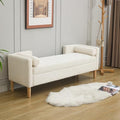 Corduroy Storage Soft Bench - Armrests, Backrest & 2 Bolster Pillows for Living Room Entryway Bedroom (65.35", Ivory)