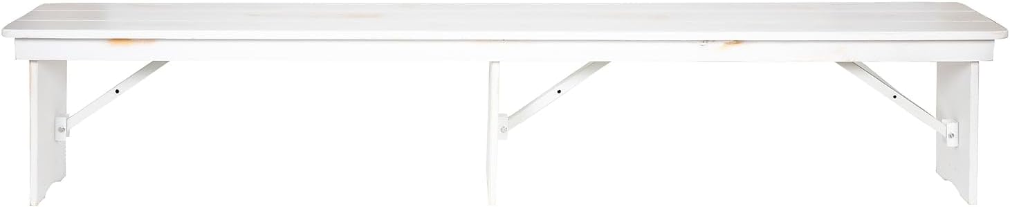 Flash Furniture Hercules Commercial Grade Farmhouse 3 Leg Bench - Solid Pine Foldable Bench with Seating for 4 - 8'x12" - Antique Rustic White