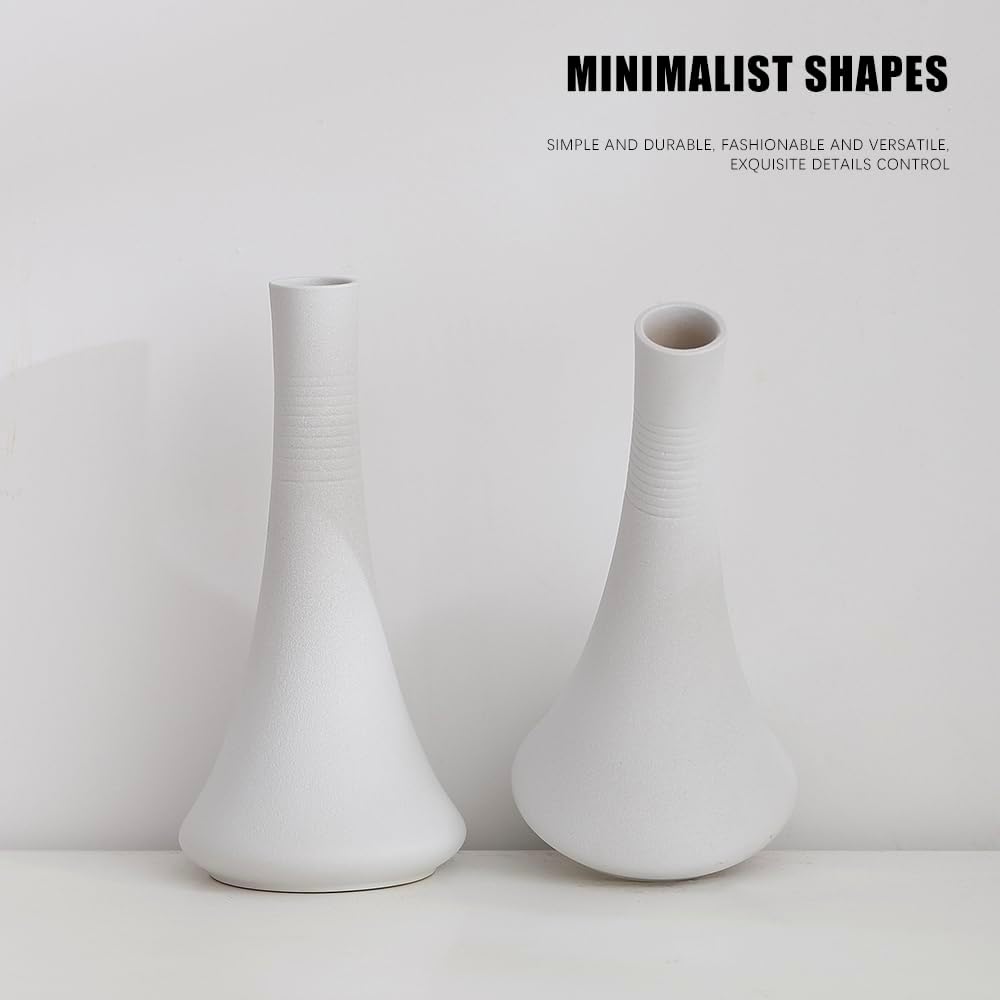 2-Piece White Matte Ceramic vase Set, Farmhouse Decoration, Decorative vase, Suitable for Kitchen, Bedroom, Office, Living Room, Bathroom, and Shelf Center Dining Table Decoration