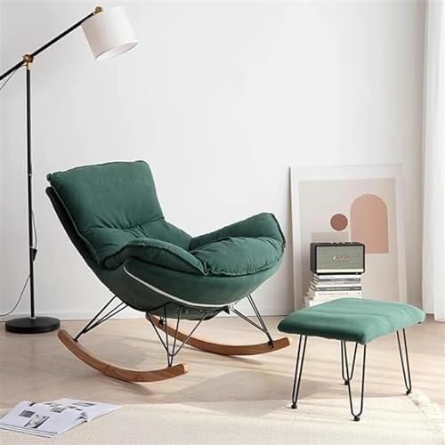 Comfortable Rocking Chair with Footstool, Ergonomic Lounge Sofa Chair for Balcony, Indoor Bedroom Rocker Chair, Upholstered with Cotton Pad (Yellow)