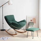 Comfortable Rocking Chair with Footstool, Ergonomic Lounge Sofa Chair for Balcony, Indoor Bedroom Rocker Chair, Upholstered with Cotton Pad (Yellow)