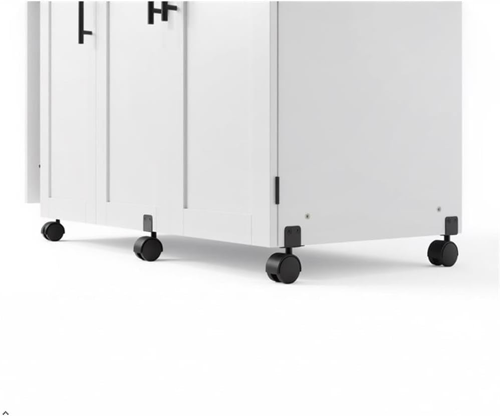 Pemberly Row White Rolling Kitchen Cart with Drop Leaf – Engineered Wood Storage Cart with Adjustable Shelves and Casters, 62.25" W x 19.5" D x 28.5" H