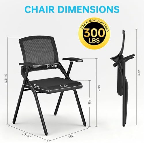 Heavy Duty Folding Office Chair with Breathable Mesh Back - Comfortable Padded Seat & Sturdy Frame for Conference Room, Training,Meeting,Classroom - Stackable Black Guest Reception Chair with Armrests
