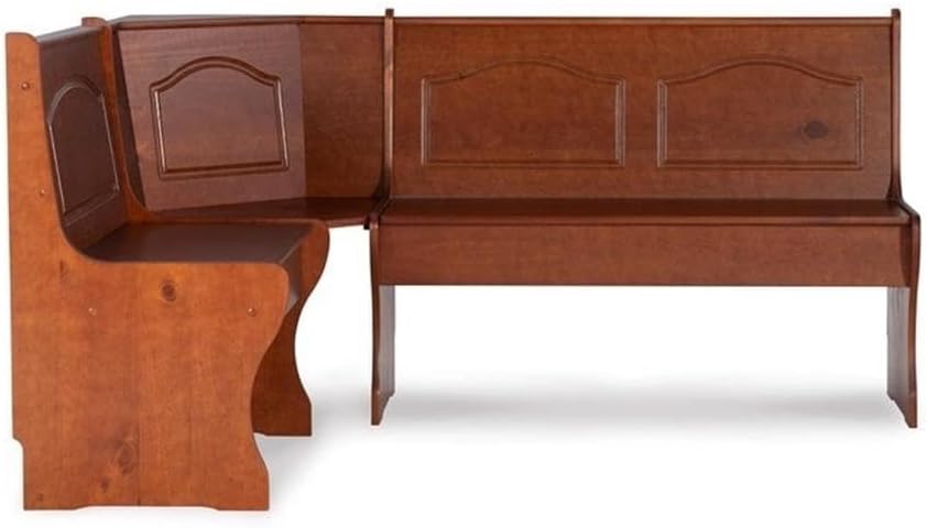 Riverbay Furniture Kitchen Dining Wood Corner Unit, Walnut Brown Finish, Pine and MDF, Under Bench Storage, 67" x 48" x 33.5", Versatile Space-Saving Bench for Organized and Functional Kitchen Seating