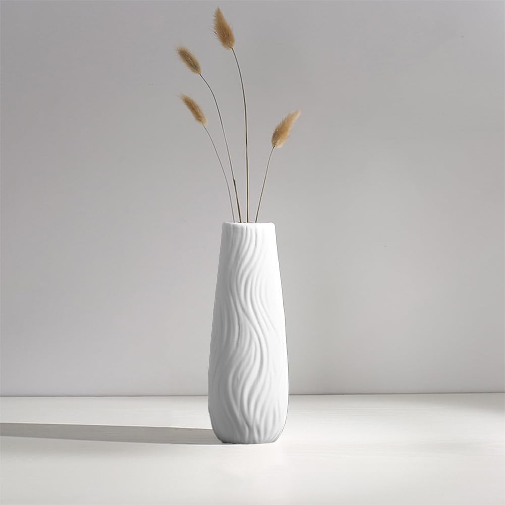 White Ceramic Vase, 8.4" H, Artistic Flower Vase Classic Style for Fireplace Bedroom Kitchen Living Room Centerpieces Office Desk, Fit for Holding Dried Flowers, Fresh Flowers, Artificial Flowers
