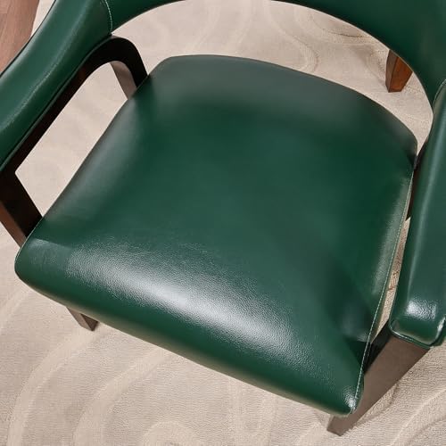 Set of 4 Faux Leather Dining Chair with Arms, 17.72" H Upholstered Accent Armchair with Rounded Back Premium Comfort Elegant Game Captain Chairs, 25.6x23.5x30.7in，Green(NO Table!)
