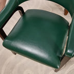 Set of 4 Faux Leather Dining Chair with Arms, 17.72" H Upholstered Accent Armchair with Rounded Back Premium Comfort Elegant Game Captain Chairs, 25.6x23.5x30.7in，Green(NO Table!)